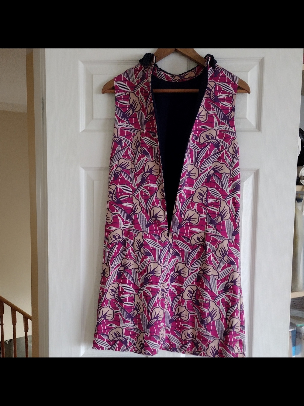 Club Monaco Pink and Purple Floral Dress with Navy Crochet Collar - Picture 8 of 9